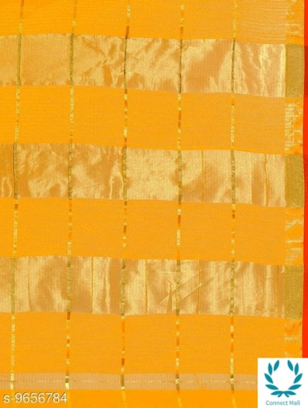 Kota Doria Cotton Zari Stripes Checks saree with Unstitched Blouse piece - Saree Length Size:5.5m Blouse Length Size:0.8, Yellow, Saree And Blouse Fabric:Cotton Blend, Pack of :1